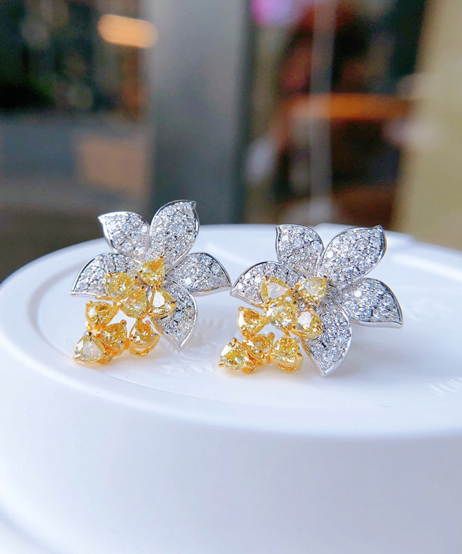 Diy Colorblock Alloy Zircon Crystal Stud Earrings
