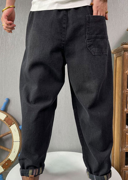 Fine Black Retro Patchwork Denim Pants Spring