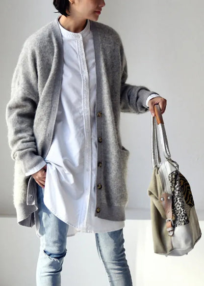 White O-neck Low High Design Button Cotton Shirt Long Sleeve