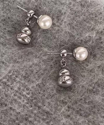 Fine Grey Sterling Silver Pearl Stud Earrings