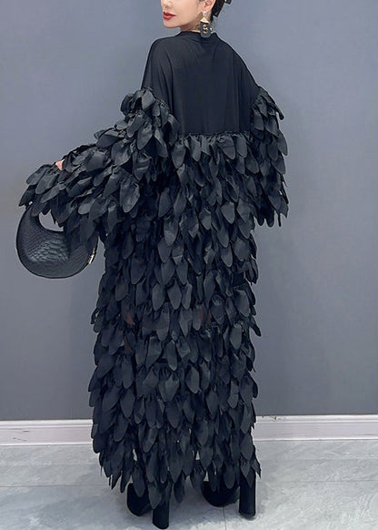 Black O Neck Patchwork Cotton Long Dress Spring