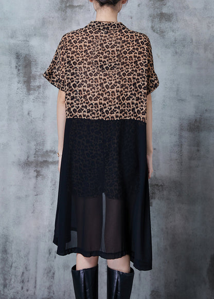 Modern Leopard Print Patchwork Chiffon Two Piece Set Summer