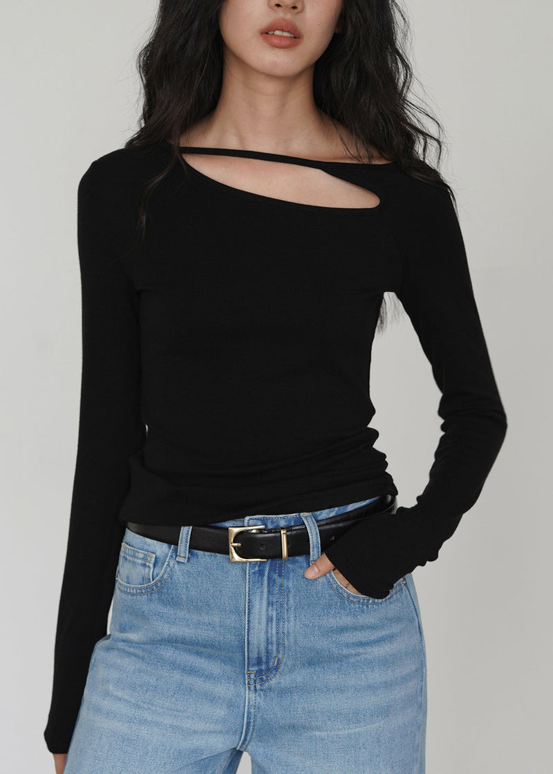Diy Black Asymmetrical Design Cotton Tops Fall