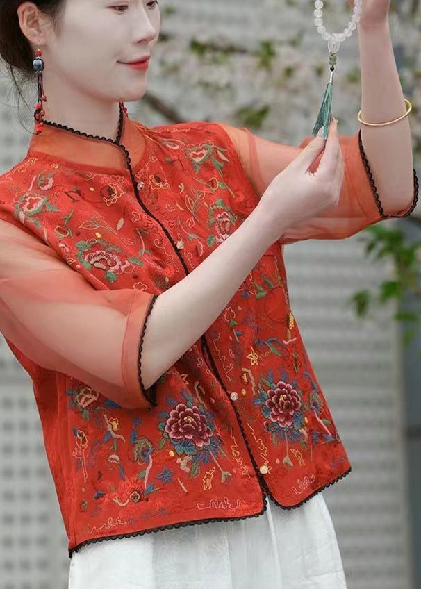 Black Printing Patchwork Linen Silk Top Half Sleeve