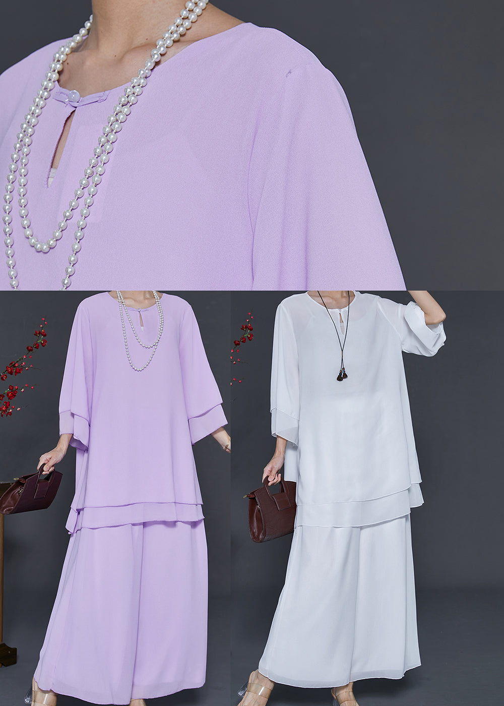 White Layered Chiffon Two Pieces Set Oversized Summer