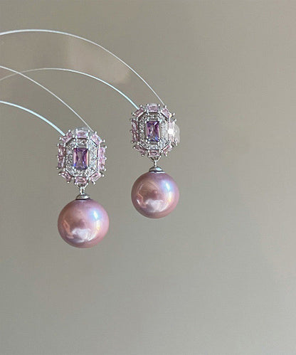 Modern Purple Copper Zircon Crystal Pearl Drop Earrings