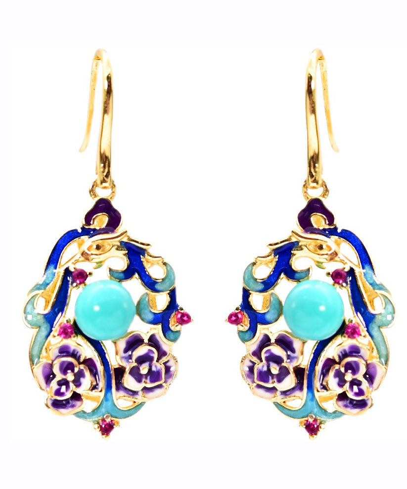 Light Green Sterling Silver Overgild Cloisonne Turquoise Drop Earrings