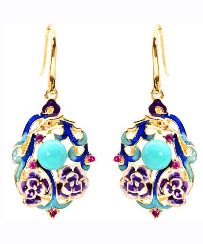 Light Green Sterling Silver Overgild Cloisonne Turquoise Drop Earrings