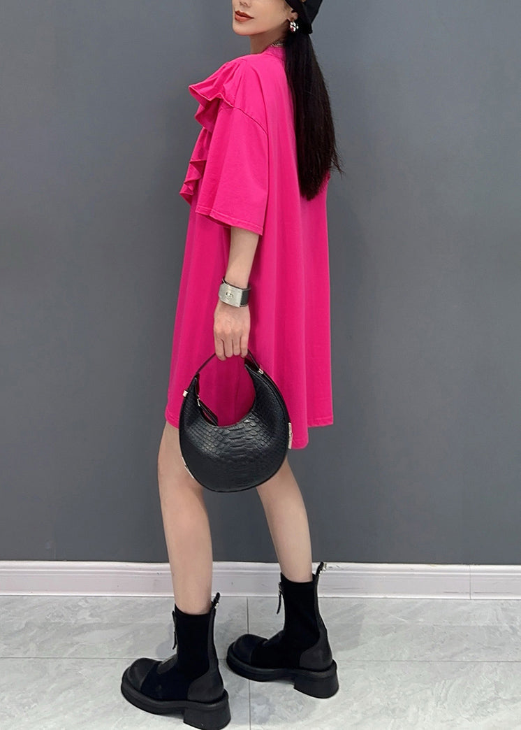 New Rose O-neck Ruffled Patchwork Tops Short Sleeve