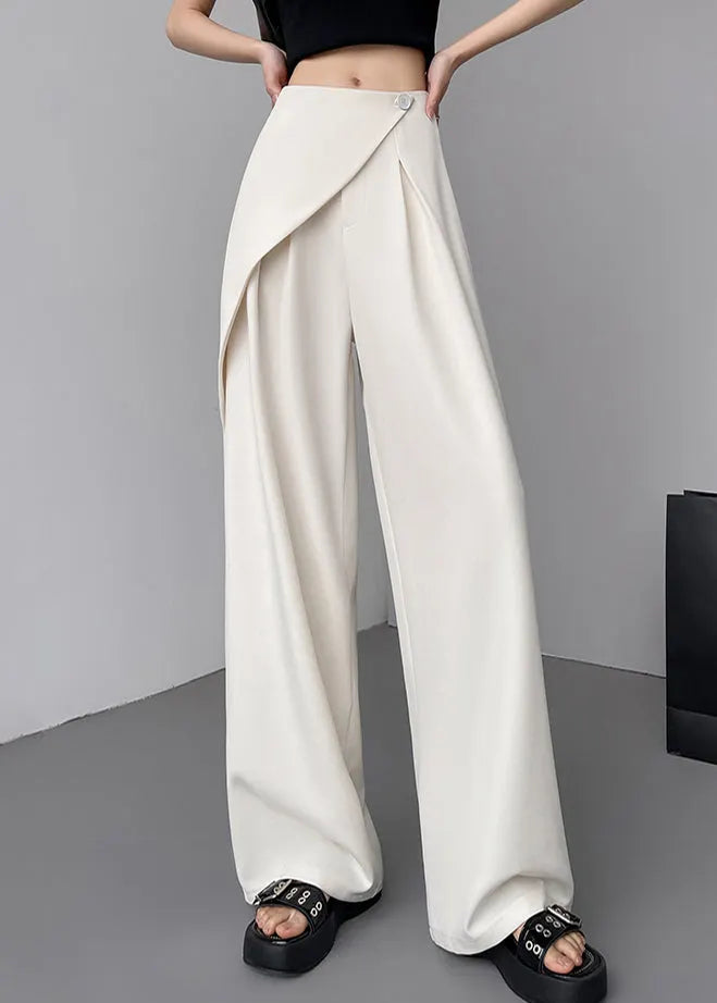 Simple Beige High Waist Patchwork Wide Leg Pants Summer