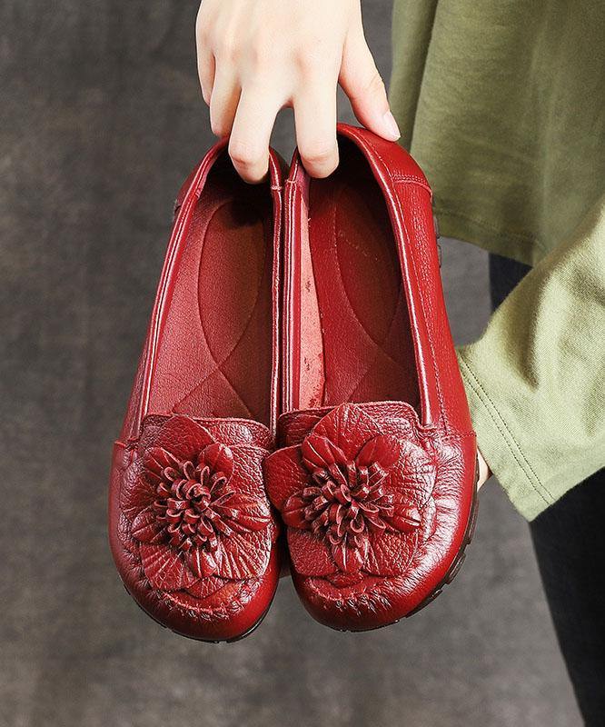 Red Cowhide Leather Flat Shoes for Flat