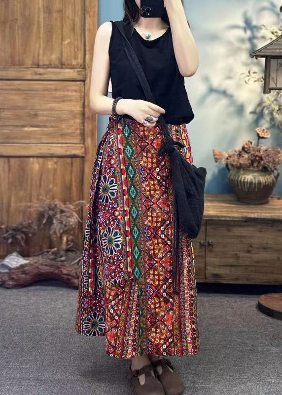 Style Print Asymmetrical Cotton One Piece Lace Up Skirt Summer