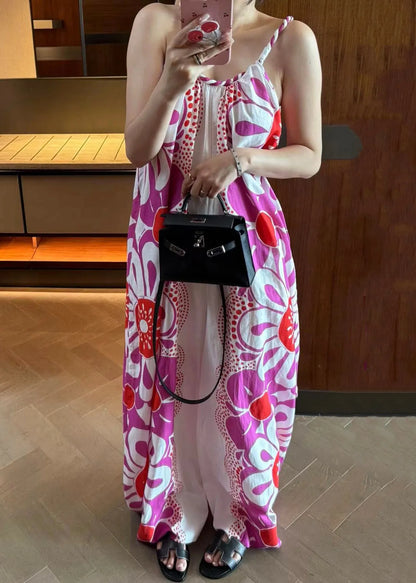 Unique Purple Print Spaghetti Strap Jumpsuits Sleeveless