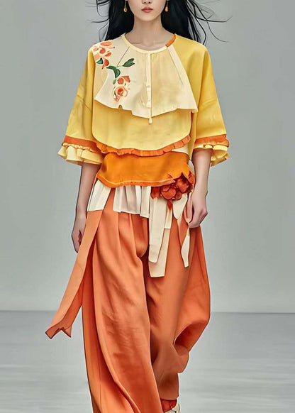 New O-neck Print Tops and Pants Cotton Two Pieces Set Summer