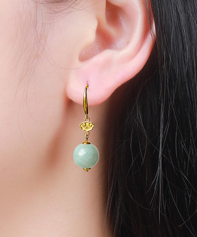 Light Green Sterling Silver Overgild Jade Drop Earrings