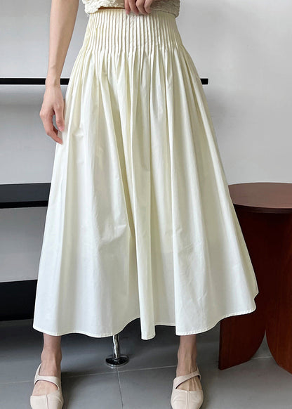 White Fine Cotton a Line Skirt High Waist Wrinkled Fall