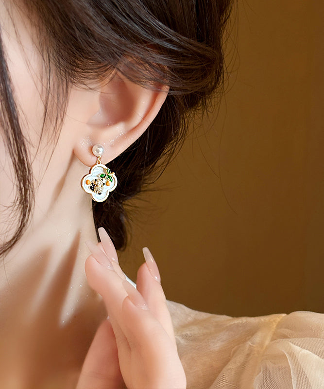Gold Sterling Silver Alloy Panda Pearl Stud Earrings