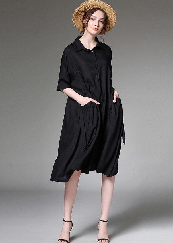 Comfy Black Peterpan Collar Button Spring Party Dress Half Sleeve