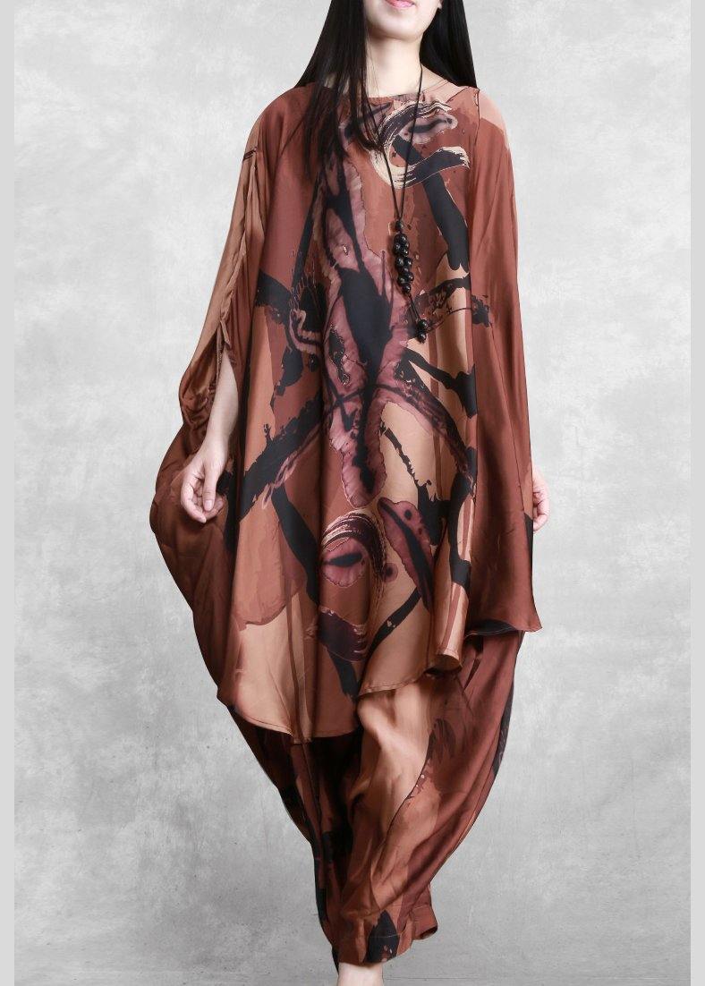 Large Loose Silk Two Piece Suit Irregular Personality Bat Sleeve Suit