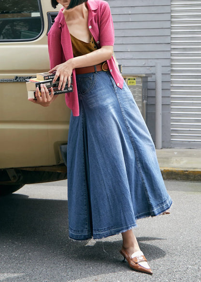 Blue Pockets High Waist Denim Skirt Fall
