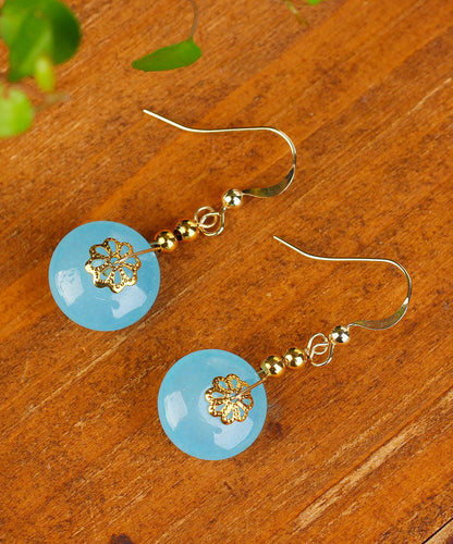 Sea Blue Sterling Silver 14k Gold Chalcedony Drop Earrings
