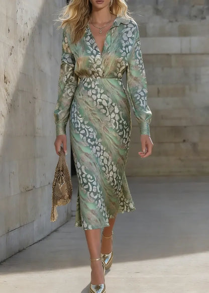 Loose Green Print Shirts and Skirts Two Pieces Set Spring