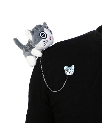 Light Grey Alloy Chain Smiling Face Little Cats Brooches