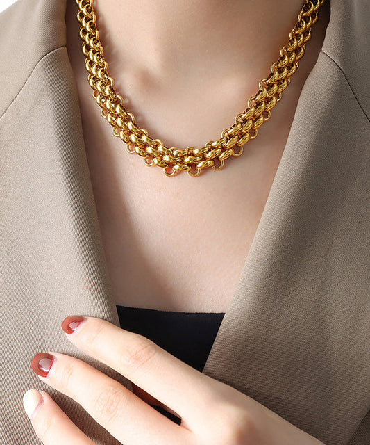 Gold Stainless Steel Alloy Chain Collar Necklace
