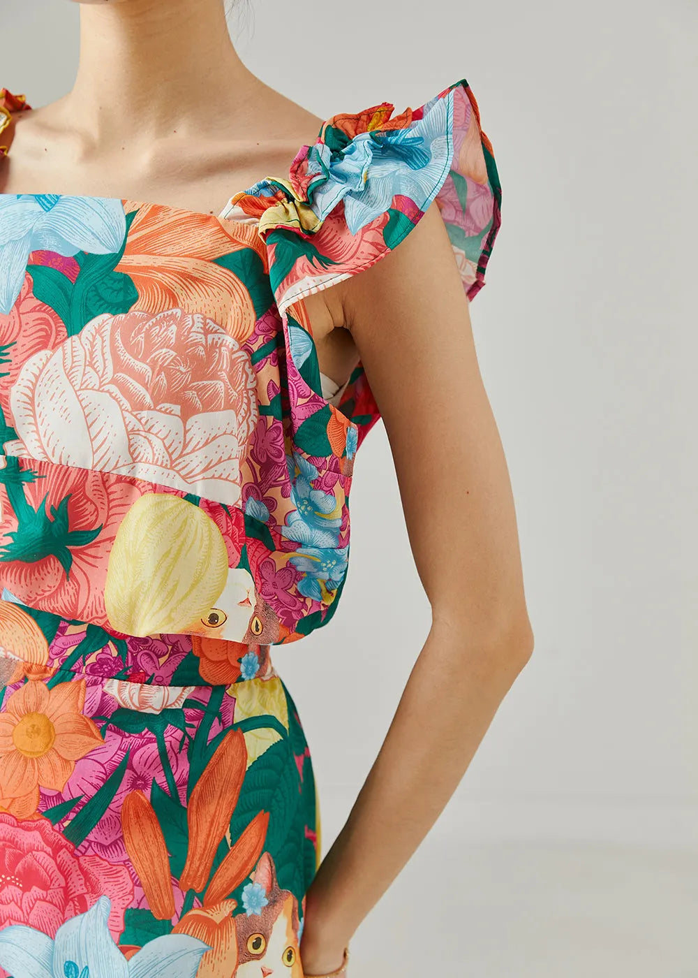 Silm Fit Print Chiffon Vacation Dress Butterfly Sleeve