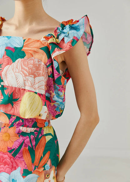 Silm Fit Print Chiffon Vacation Dress Butterfly Sleeve