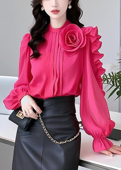 Rose Ruffled Cotton Blouses Fall