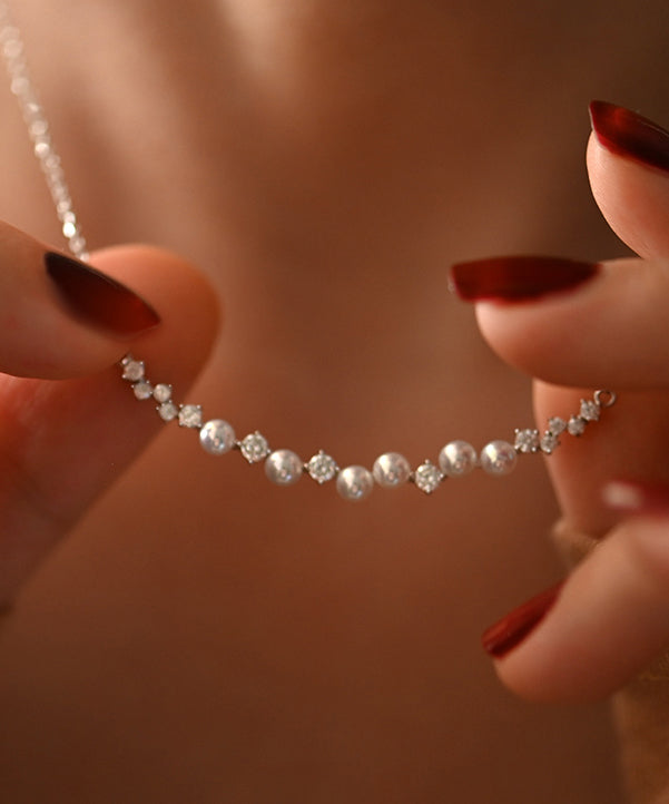 Zircon Pearl Adjustable Silver Choker