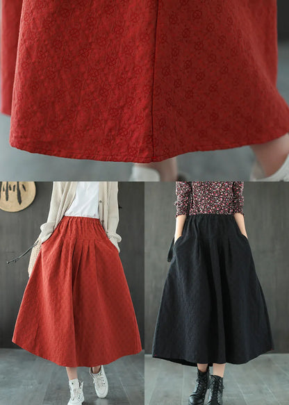 Boutique Orange Red Elastic Waist a Line Skirts Spring
