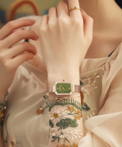 Stylish Green Stainless Steel Sapphire Crystal Square Watches