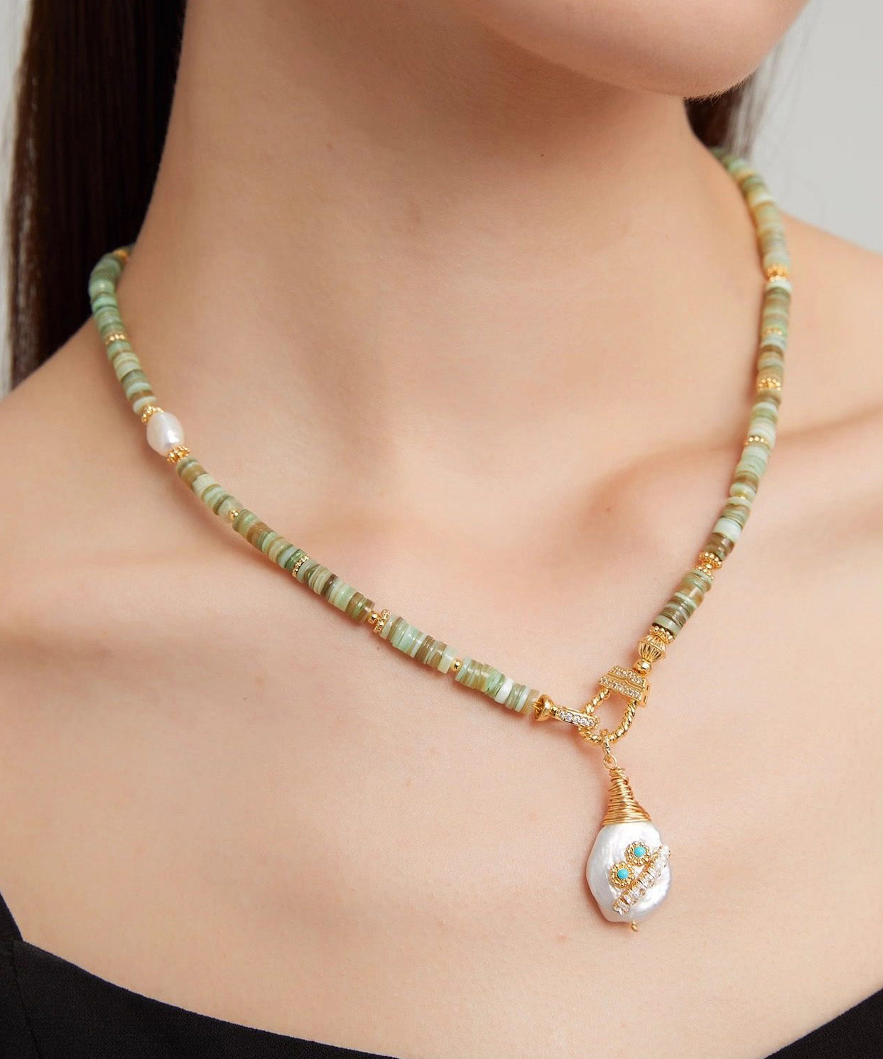 New Baroque Pearl Shell Pendant Necklace