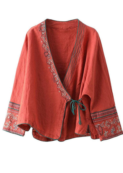 Navy Embroidered Long Sleeve Linen Shirt