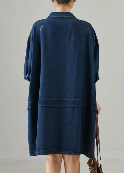 Navy Oversized Patchwork Denim Ripped Dresses Summer