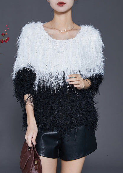 Colorblock Tasseled Patchwork Thick Knit Top Winter