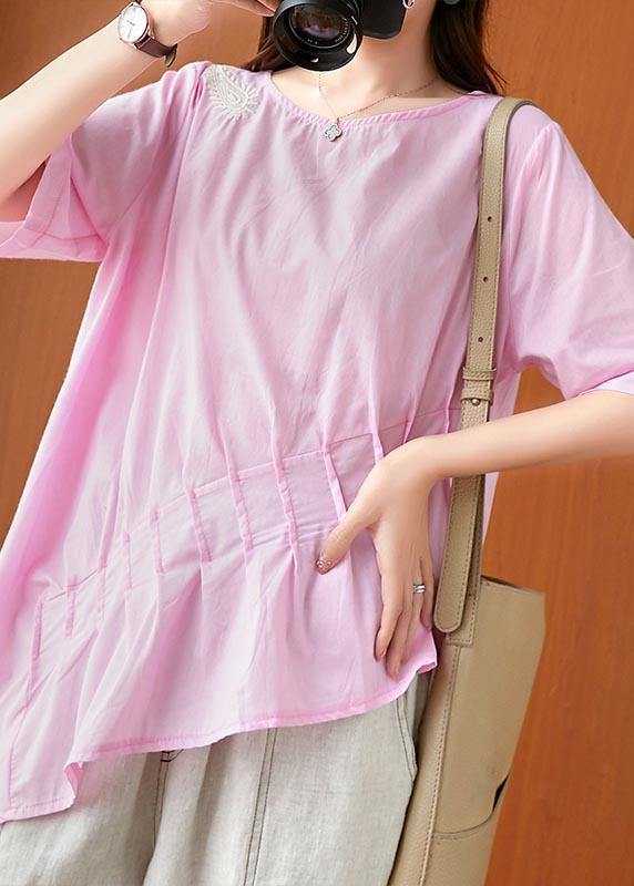 Unique Pink Asymmetrical Design Linen Summer Top