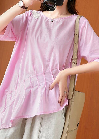 Unique Pink Asymmetrical Design Linen Summer Top