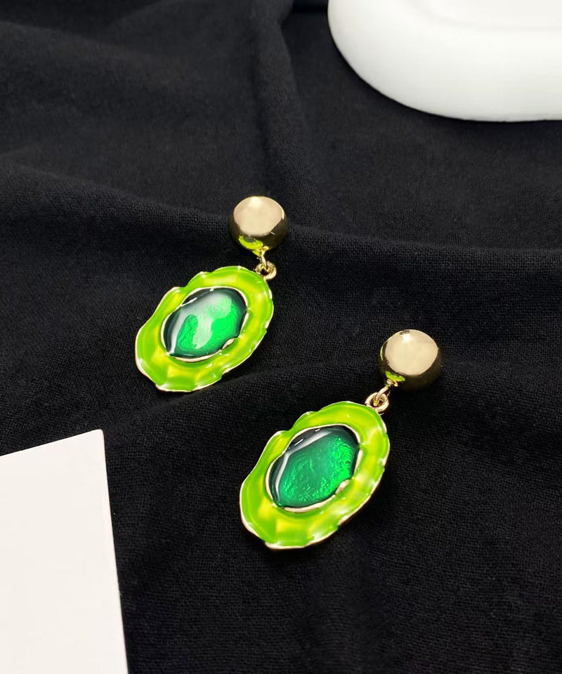 Green Sterling Silver Alloy Pearl Drop Earrings