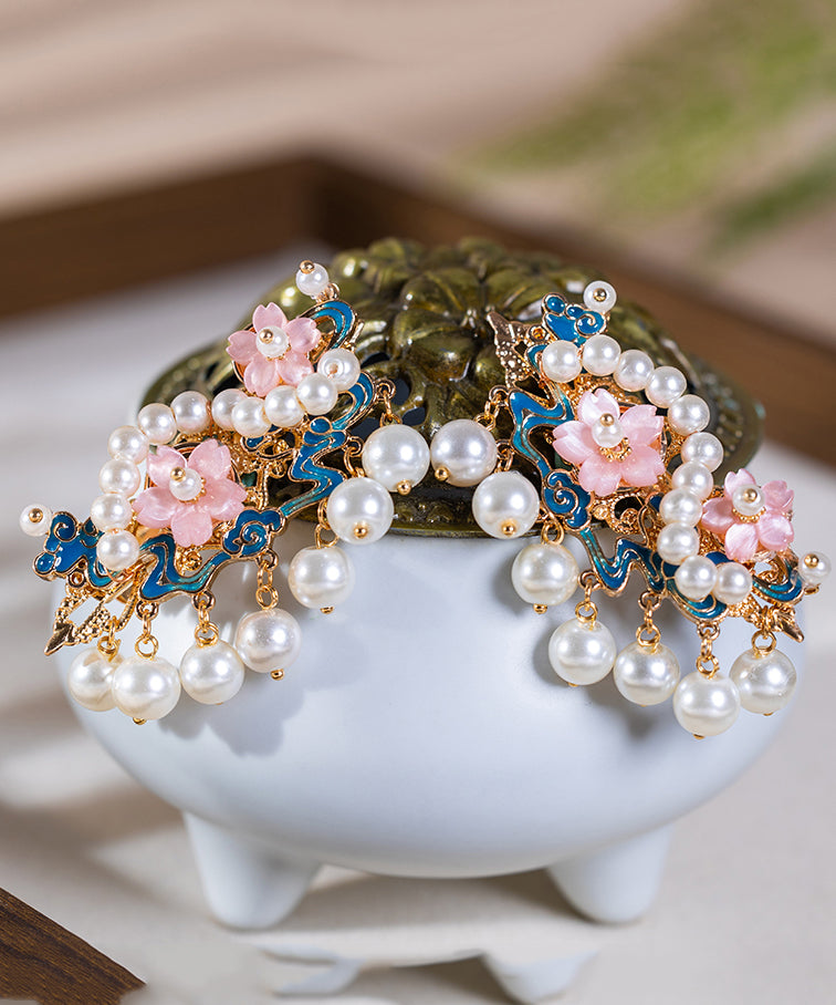 Chinese Style Rainbow Alloy Pearl Turquoise Tassel Hairpin