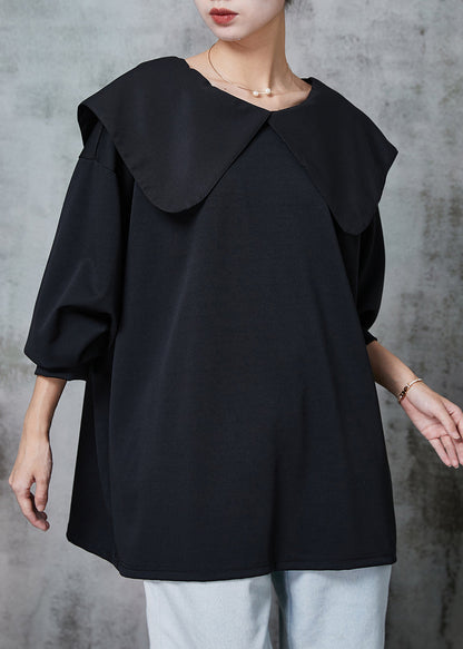 Black Peter Pan Collar Bow Cotton Shirt Top Spring
