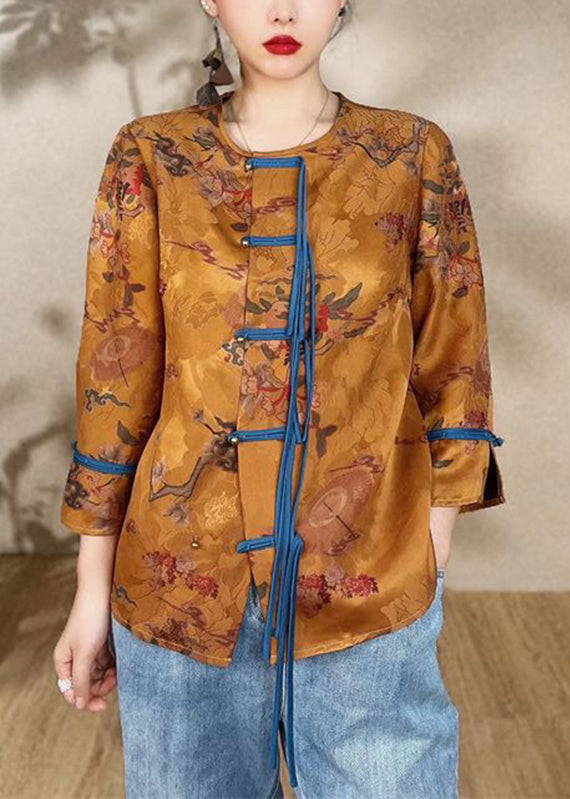 Gold Print Button Silk Coats Bracelet Sleeve