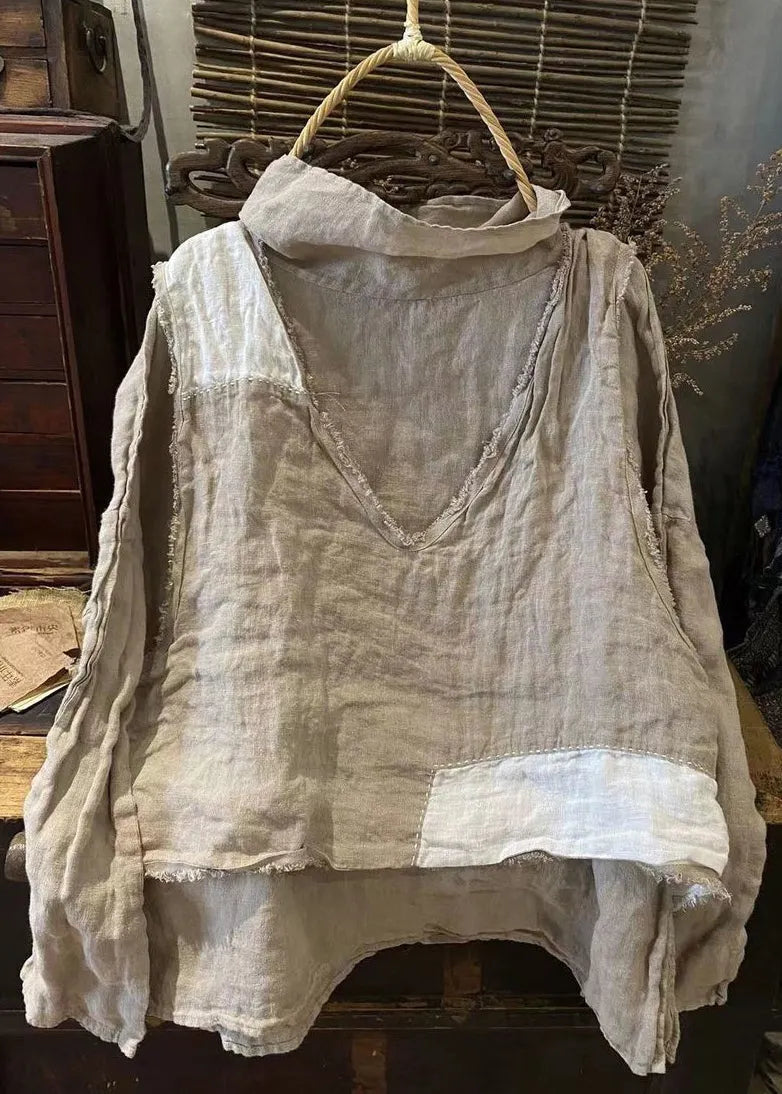White V Neck Waistcoat and T Shirt Linen Two Pieces Set Spring
