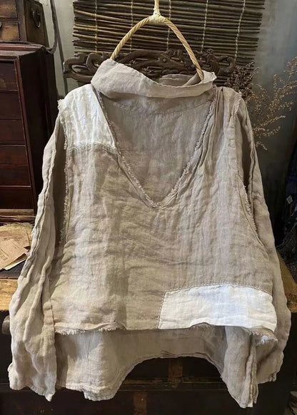 White V Neck Waistcoat and T Shirt Linen Two Pieces Set Spring