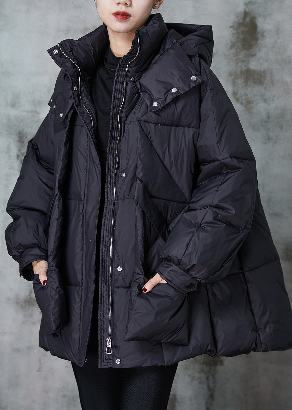 Black Oversized Pockets Fine Cotton Filled Jacket Winter