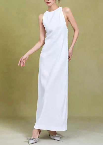 Original White O Neck High Waist Cotton Dress Sleeveless