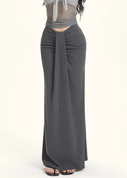 Slim Fit Grey Wrinkled High Waist Cotton Skirt Summer
