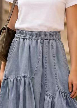 Light Blue Asymmetrical Denim Holiday Skirts Summer